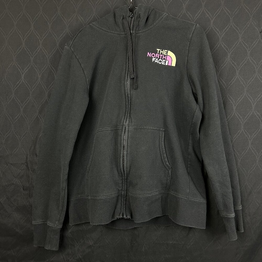 The North Face Full Zip Hooded Womens Large Black Embroidered